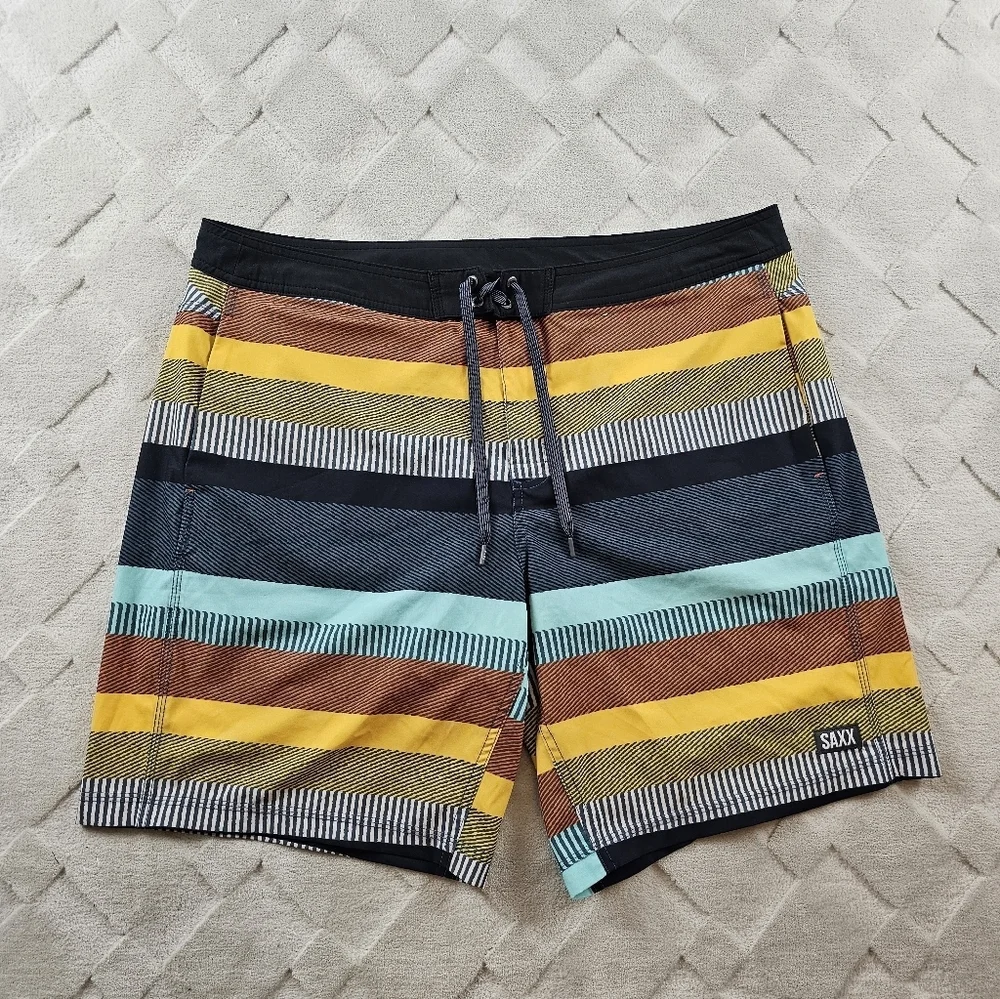 Saxx Board Shorts Mens 38 Striped Multi Color Hybrid Surf Swim Beach Casual